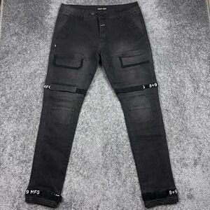 8+9 MFG Jeans Men's 36x34 Vintage Wash Denim Straps Grunge Streetwear Rap Skater